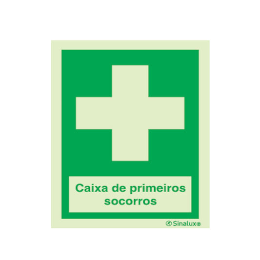 Sinal Caixa de Primeiros Socorros 150x200mm - PVC Fotoluminescente